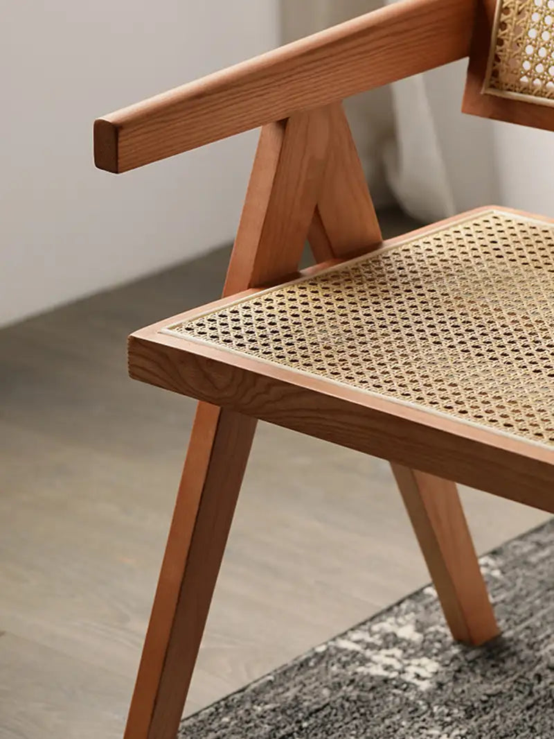 Scandinavian natural wood rattan dining chair