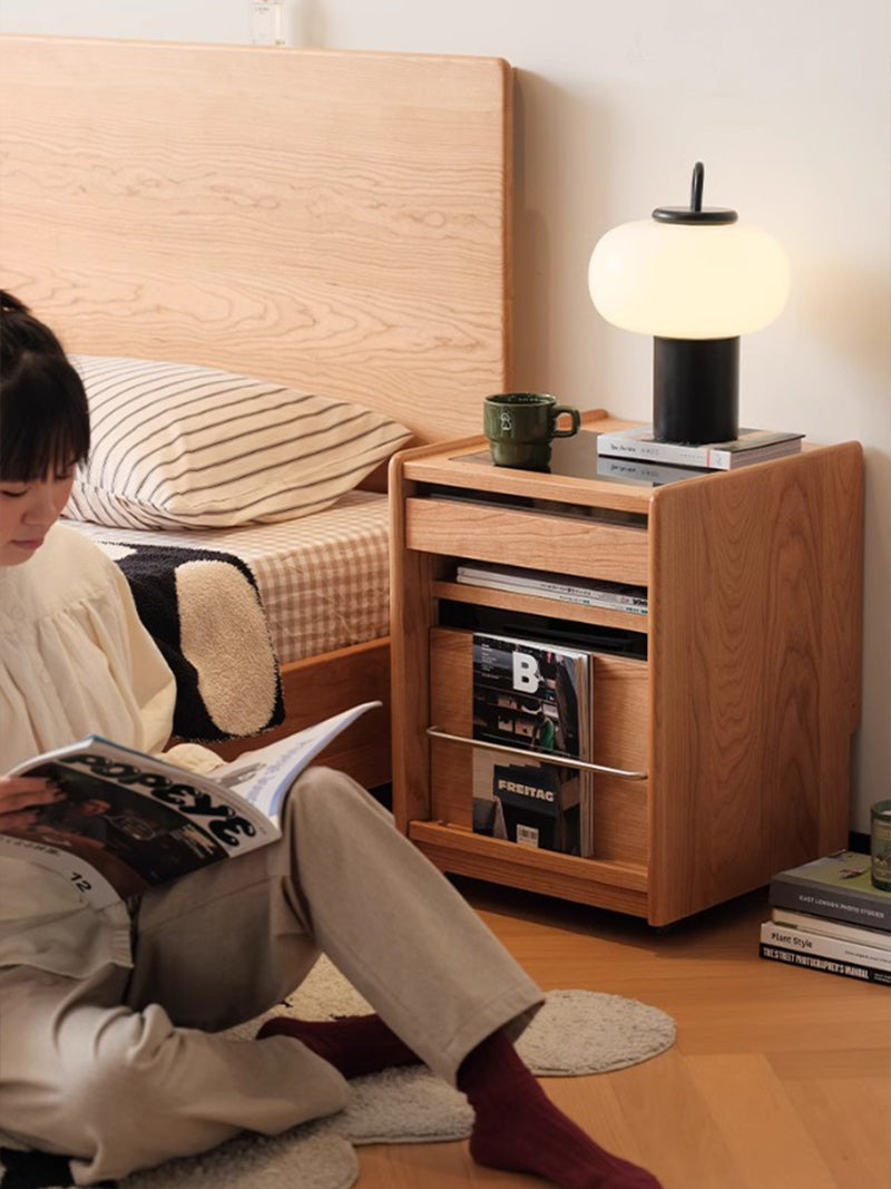 實木床頭櫃小型床頭櫃可移動收納櫃