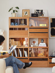 solid wood modular cabinet used as living room TV console 實木模組櫃作為客廳電視櫃使用