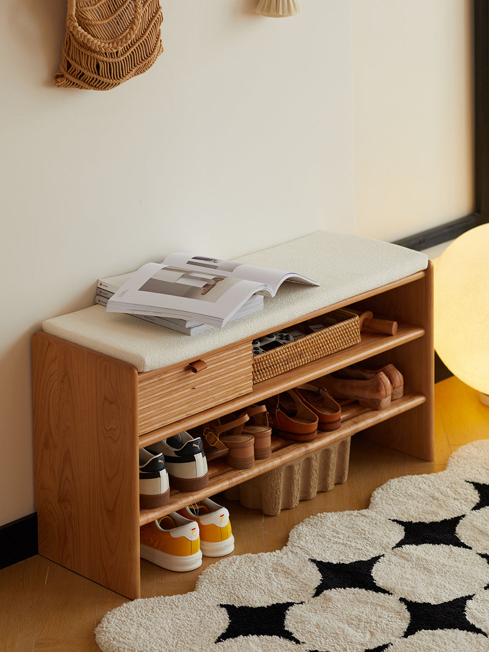 換鞋凳 玄關門口穿鞋凳 日式原木收納長凳