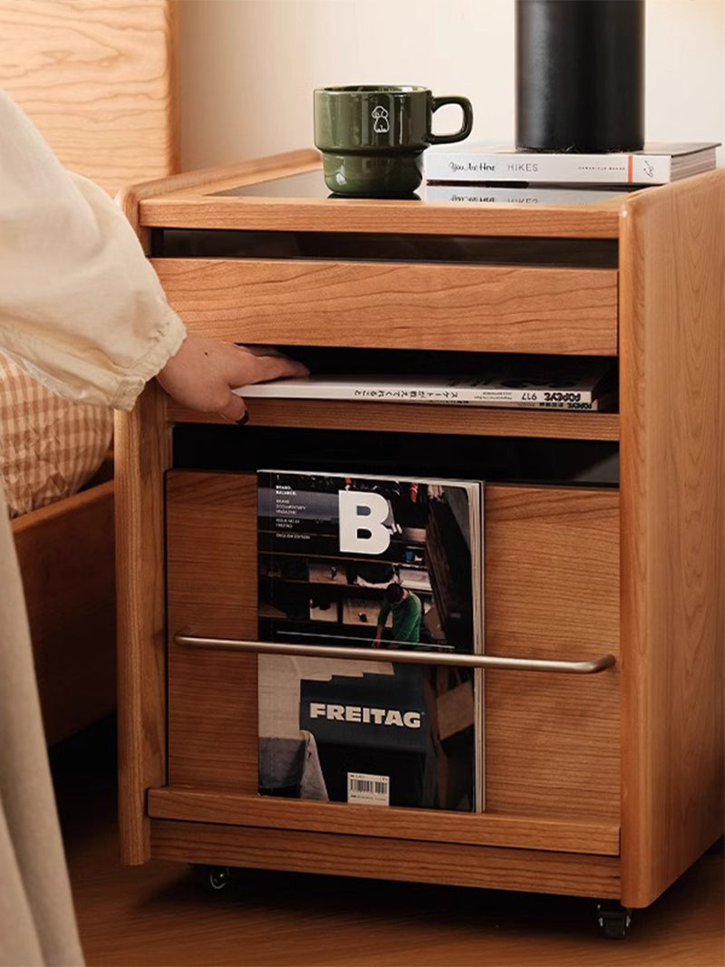 實木床頭櫃小型床頭櫃可移動收納櫃