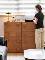 modern cherry wood dresser beside sofa in Japanese style interior 日式原木風客廳 沙發旁擺放現代櫻桃木斗櫃