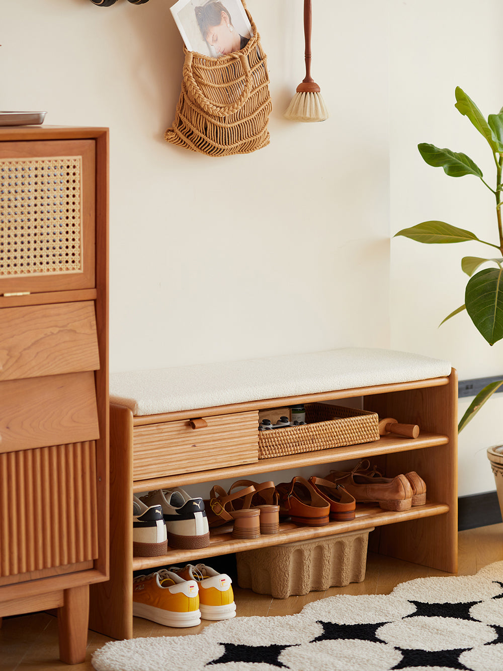 換鞋凳 玄關門口穿鞋凳 日式原木收納長凳
