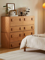 modern cherry wood dresser beside sofa in Japanese style interior 日式原木風客廳 沙發旁擺放現代櫻桃木斗櫃