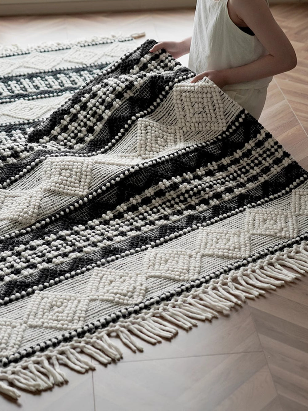 黑白幾何手工羊毛地毯