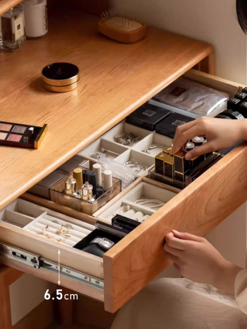 實木化妝桌小型復古櫻桃木多功能收納梳妝台