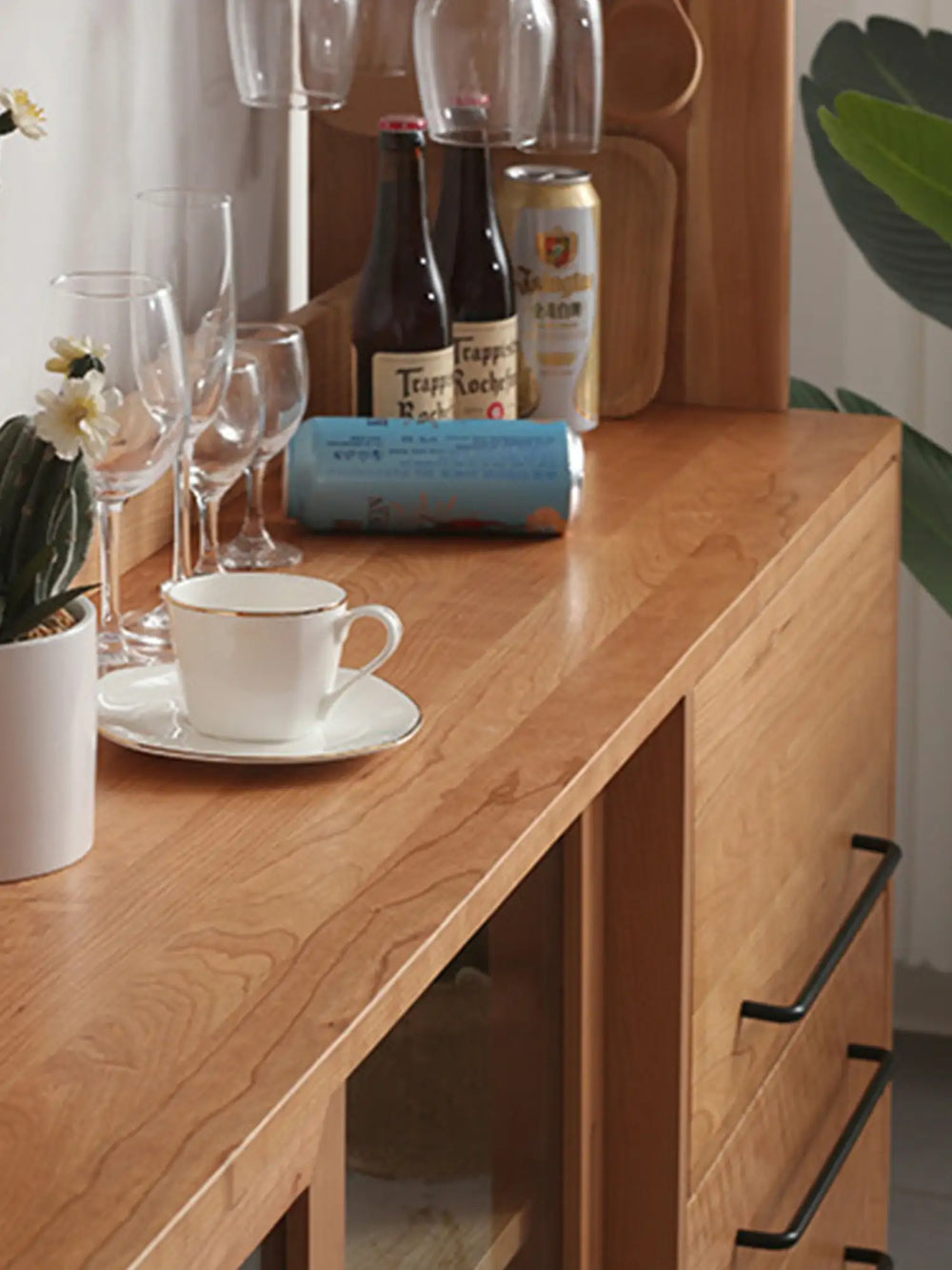 エコ塗装の無垢材ダイニング収納キャビネット