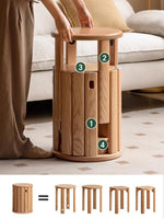 modular solid wood stools stored in rolling barrel 圓桶式模塊實木凳 收納於帶輪桶中
