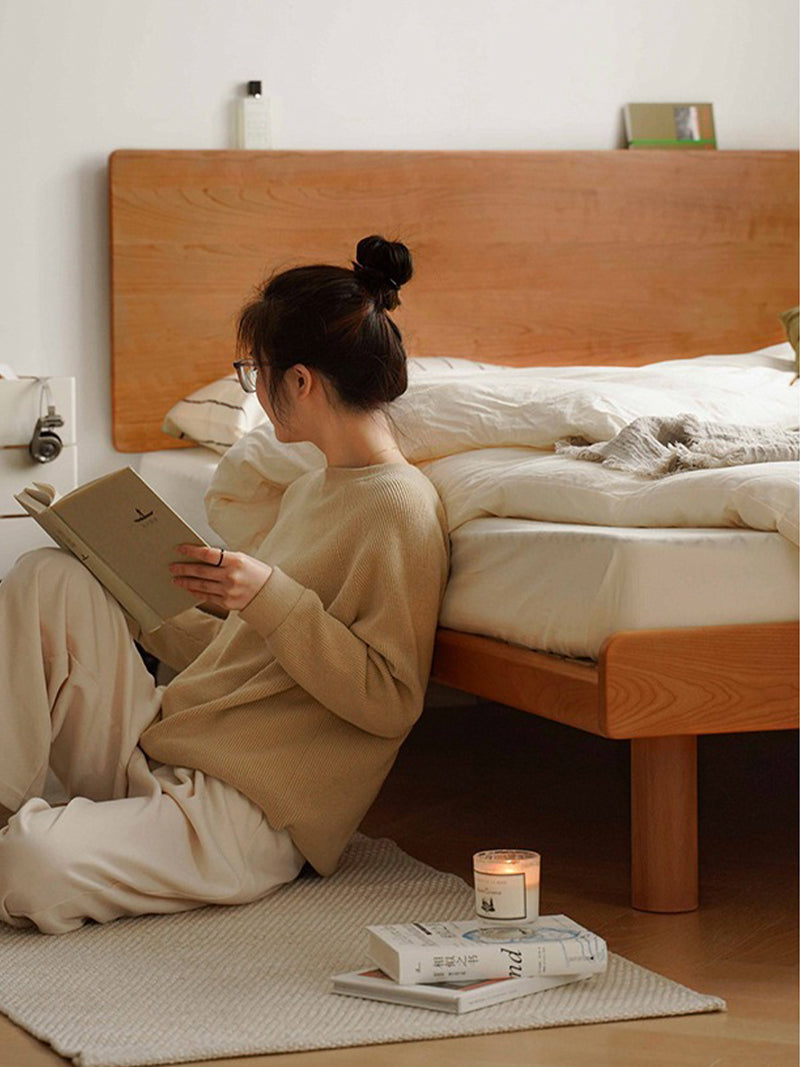 櫻桃木實木床塌米雙人實木床架櫻桃木家具