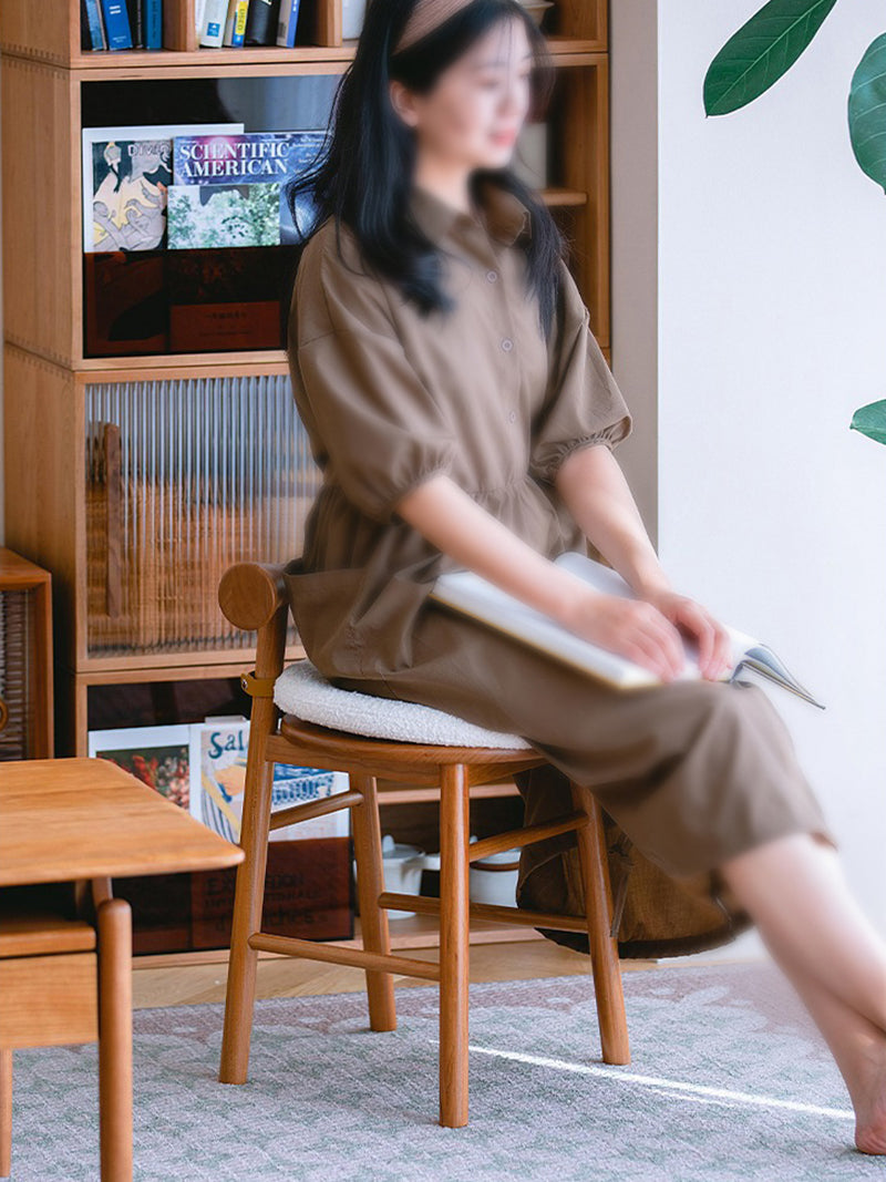 蝴蝶小凳家用实木小凳子樱桃木梳妆凳化妆凳带靠背圆凳椅子