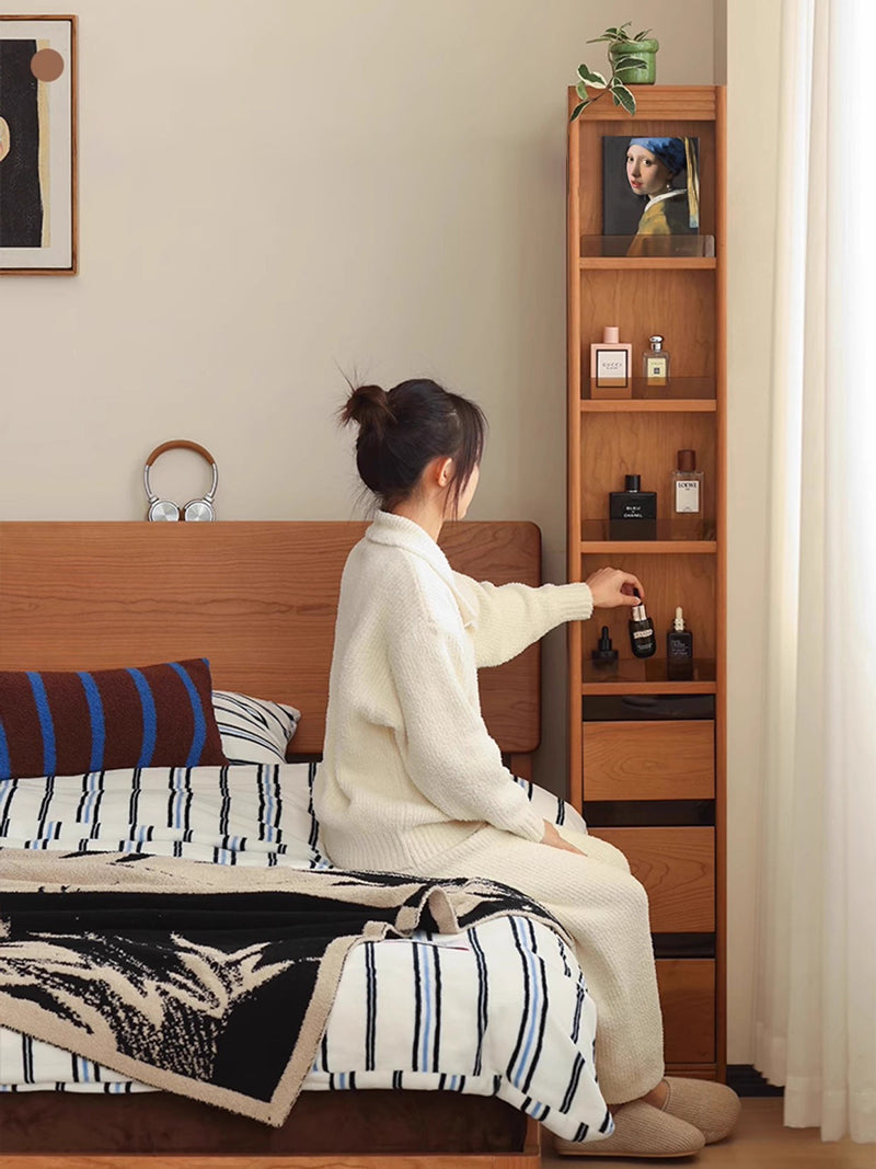 转角书柜实木极窄置物高窄书架樱桃木落地夹缝收纳柜