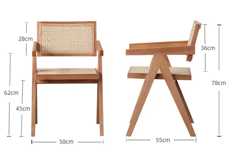 Rattan chair, cherry wood armchair, Nordic style wooden casual dining chair  产品细节