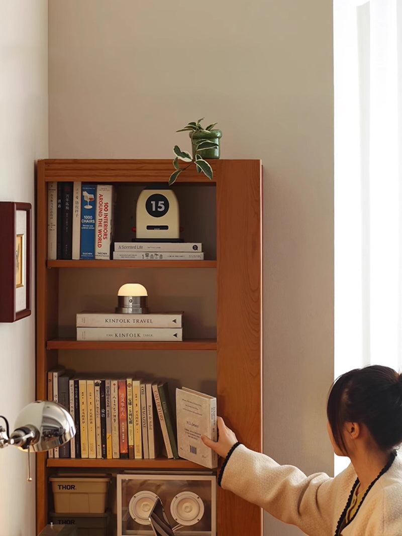 轉角書櫃實木極窄置物高窄書架櫻桃木落地夾縫收納櫃