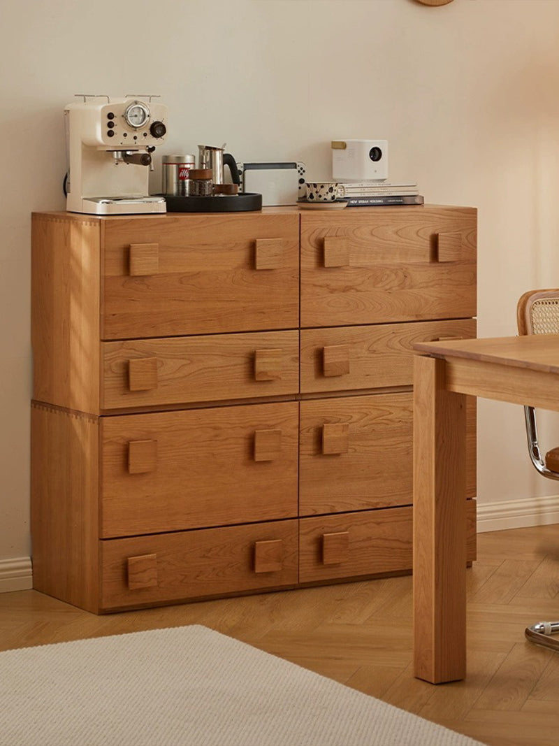 modern cherry wood dresser beside sofa in Japanese style interior 日式原木風客廳 沙發旁擺放現代櫻桃木斗櫃