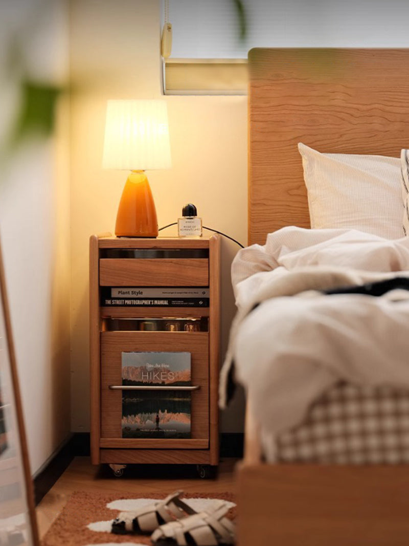 實木高床頭櫃 可移動床邊收納櫃 日式原木小邊櫃